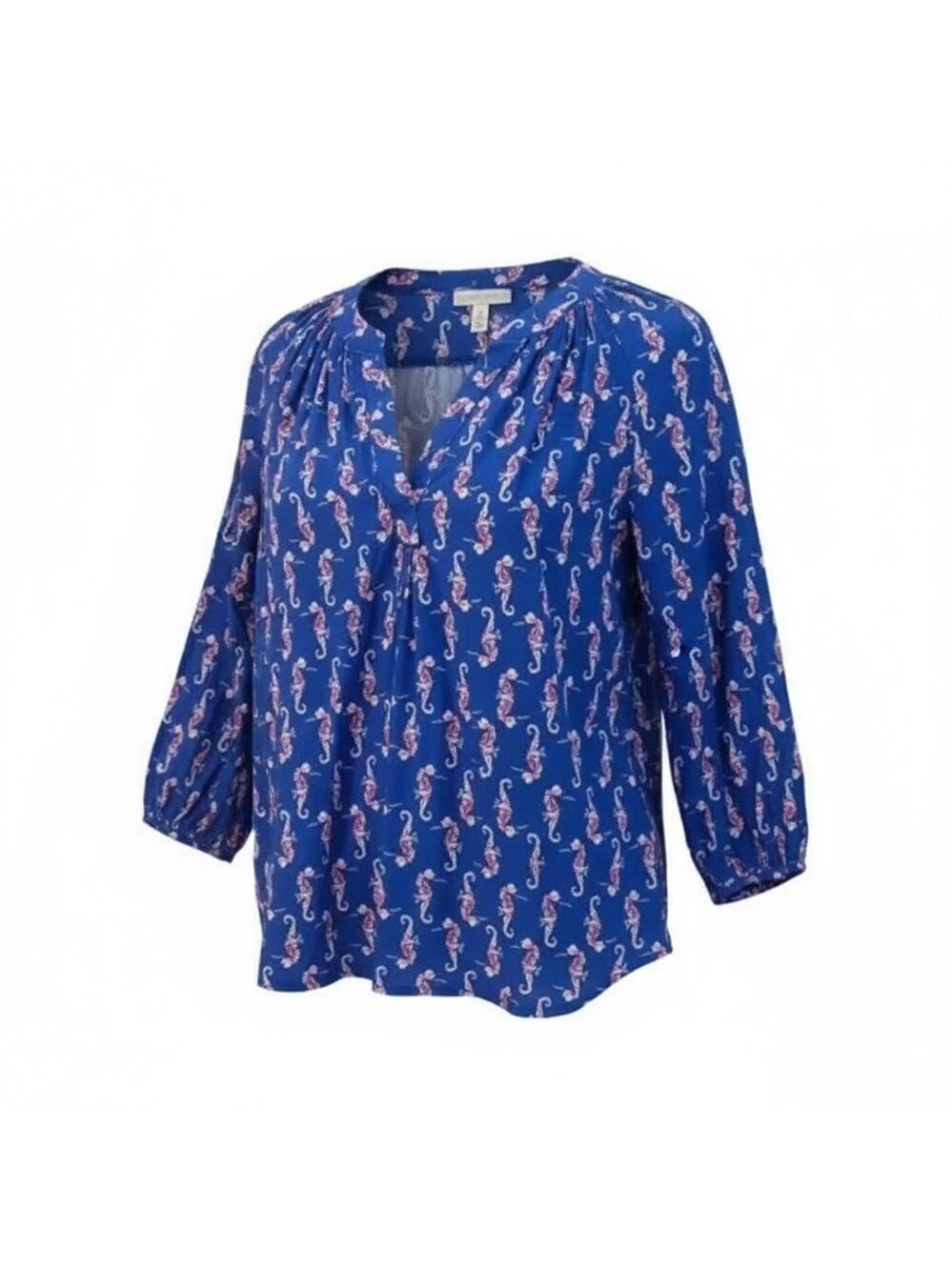 Crown‎ & Ivy Seahorse Smocking  3/4 SleeveTunic Top Blue Orange PS